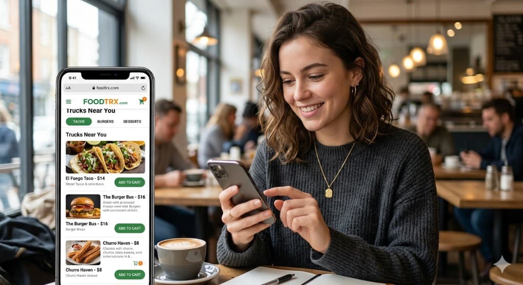 Customer placing a meal order with FoodTrx on their phone